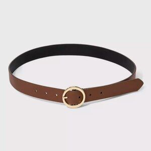 Women's Oval Tapered Center Bar Reversible Belt - Cognac/Black